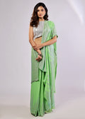 Green Handloom Pure Georgette Saree With Blouse Piece
