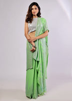 Green Handloom Pure Georgette Saree With Blouse Piece