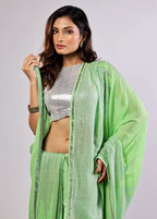 Green Handloom Pure Georgette Saree With Blouse Piece