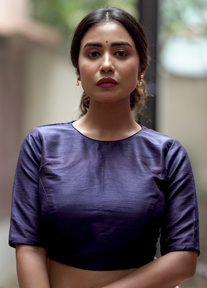 Navy Blue Dupion Silk Designer Blouse