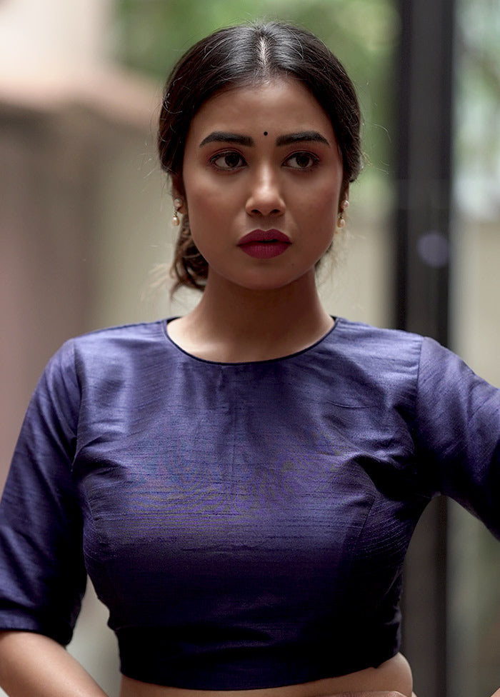 Navy Blue Dupion Silk Designer Blouse