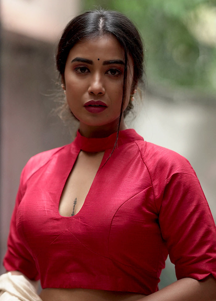 Red Dupion Silk Designer Blouse