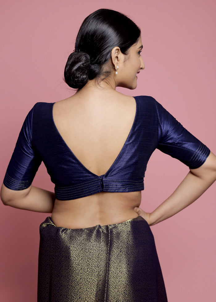 Navy Blue Dupion Silk Designer Blouse