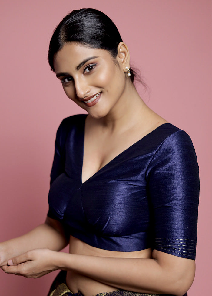 Navy Blue Dupion Silk Designer Blouse