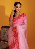 Pink Organza Saree With Blouse Piece
