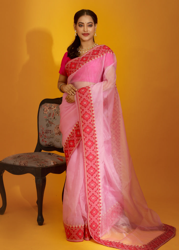 Pink Organza Saree With Blouse Piece