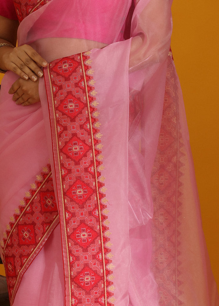 Pink Organza Saree With Blouse Piece
