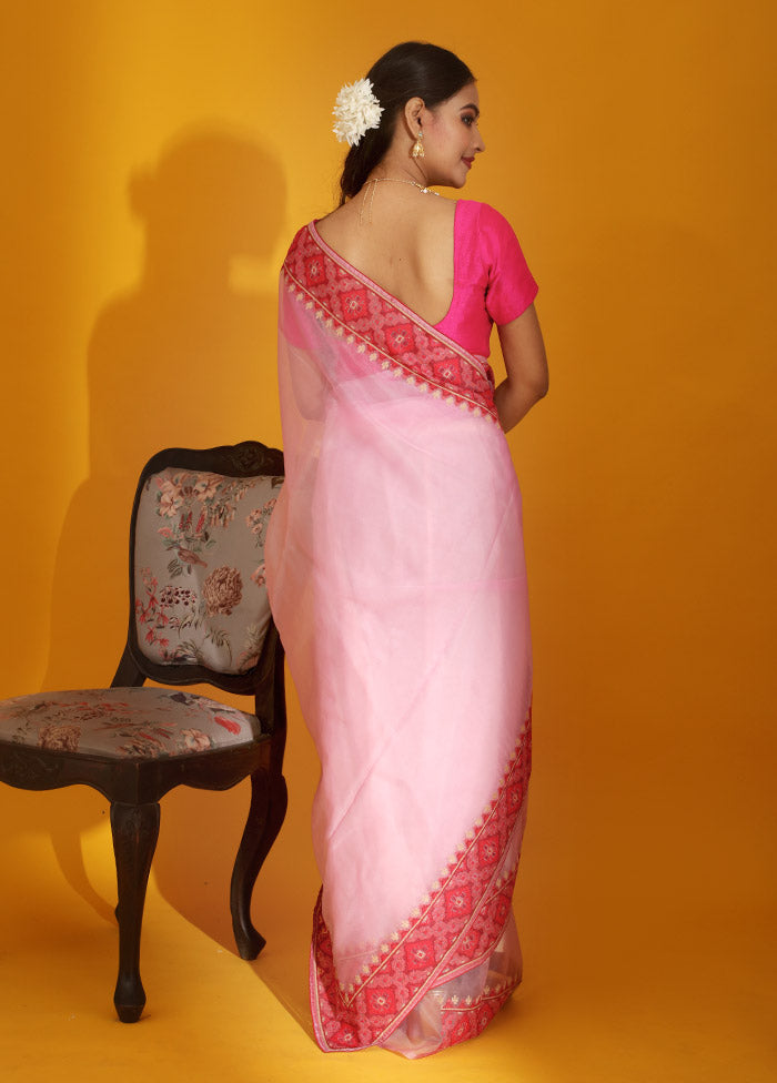 Pink Organza Saree With Blouse Piece
