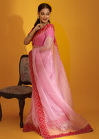 Pink Organza Saree With Blouse Piece