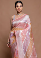 Pink Handloom Pure Organza Saree With Blouse Piece