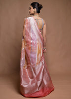 Pink Handloom Pure Organza Saree With Blouse Piece