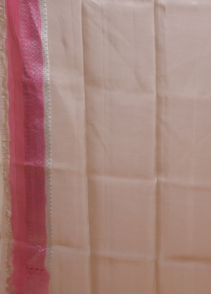 Cream Handloom Pure Organza Saree With Blouse Piece