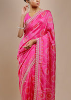 Pink Handloom Chiffon Pure Silk Saree With Blouse Piece