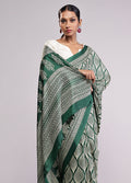 Green Printed Silk Saree Without Blouse Piece