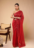 Red Georgette Saree With Blouse Piece