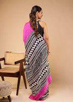 Purple Printed Pure Silk Saree Without Blouse Piece