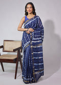 Blue Chanderi Silk Saree With Blouse Piece