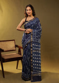 Blue Chanderi Silk Saree With Blouse Piece
