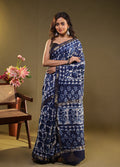 Blue Chanderi Silk Saree With Blouse Piece