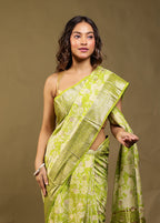 Green Chanderi Silk Saree With Blouse Piece