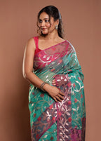 Green Organza Saree With Blouse Piece
