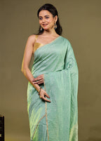 Green Handloom Pure Georgette Saree With Blouse Piece