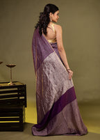 Purple Handloom Pure Georgette Saree With Blouse Piece