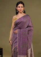 Purple Handloom Pure Georgette Saree With Blouse Piece