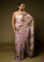 Purple Organza Saree With Blouse Piece