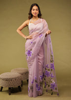 Purple Organza Saree With Blouse Piece