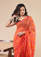 Red Chiffon Silk Saree With Blouse Piece