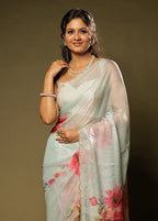 Blue Organza Saree With Blouse Piece