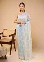 Blue Georgette Saree With Blouse Piece