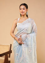 Blue Georgette Saree With Blouse Piece