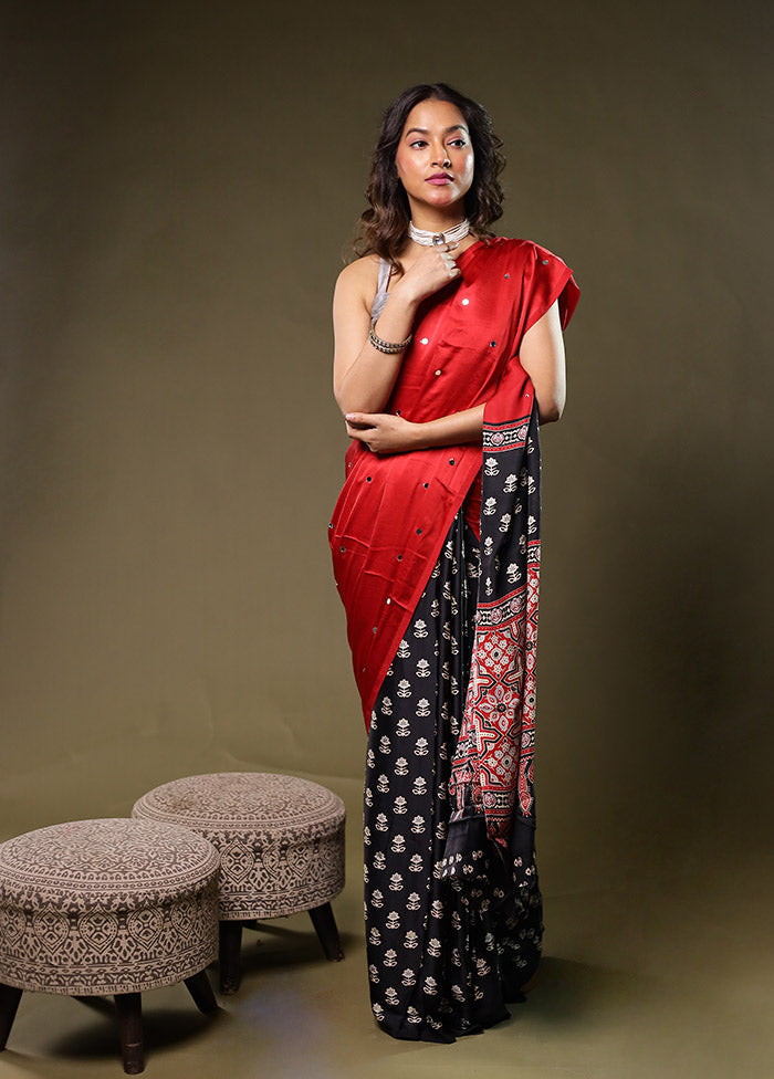 Red Modal Silk Saree Without Blouse Piece