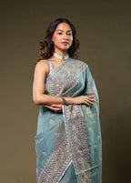 Green Organza Saree With Blouse Piece