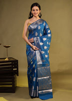 Blue Kora Silk Saree With Blouse Piece