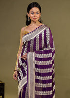 Purple Handloom Pure Georgette Saree With Blouse Piece