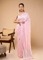 Pink Handloom Pure Georgette Saree With Blouse Piece