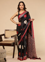 Black Modal Silk Saree Without Blouse Piece