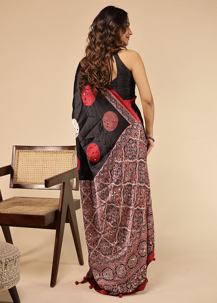 Black Modal Silk Saree Without Blouse Piece