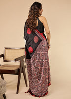 Black Modal Silk Saree Without Blouse Piece