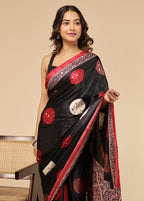 Black Modal Silk Saree Without Blouse Piece