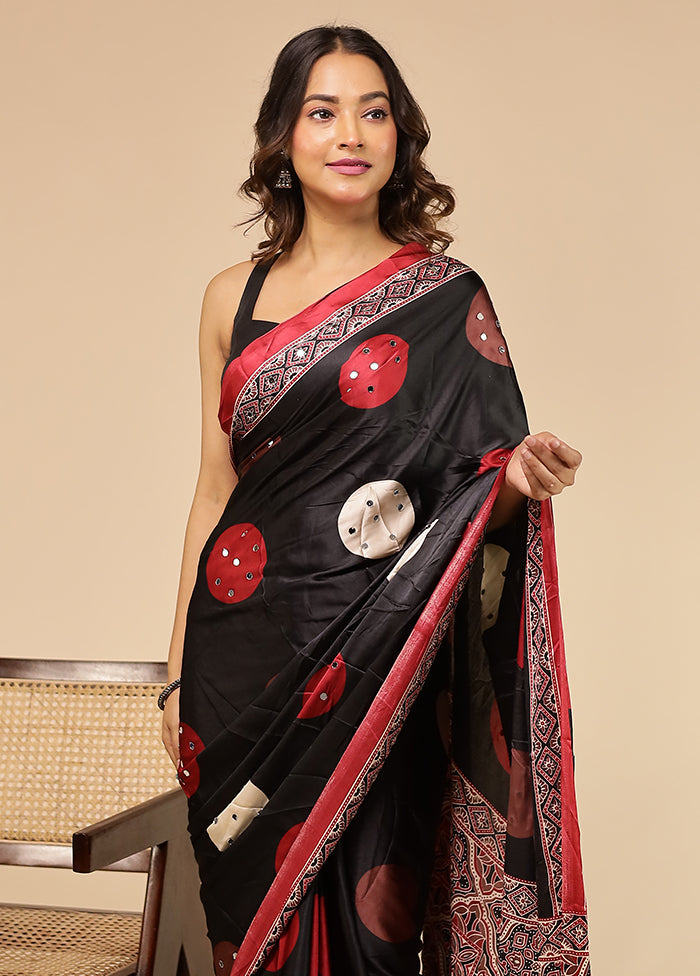 Black Modal Silk Saree Without Blouse Piece