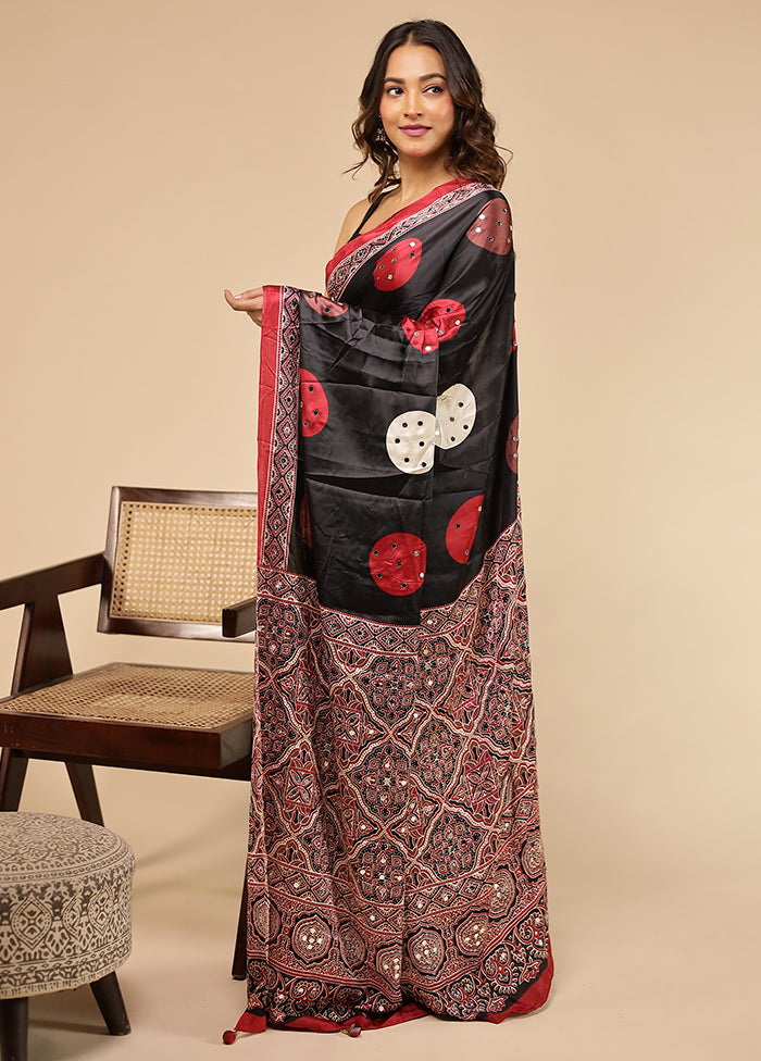 Black Modal Silk Saree Without Blouse Piece