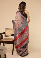 Rust Printed Silk Saree Without Blouse Piece