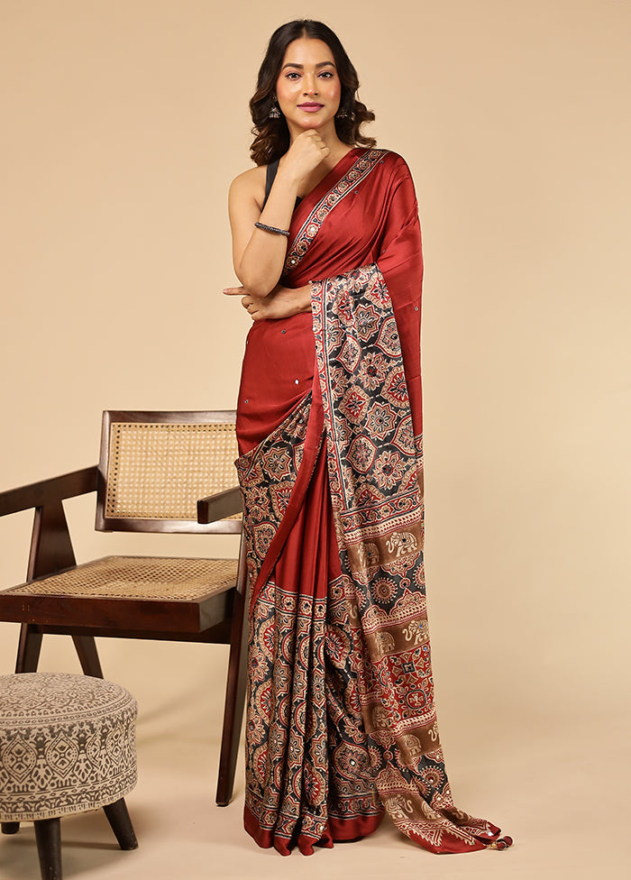 Red Modal Silk Saree Without Blouse Piece