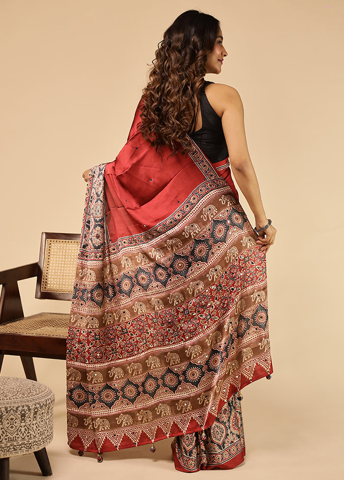 Red Modal Silk Saree Without Blouse Piece