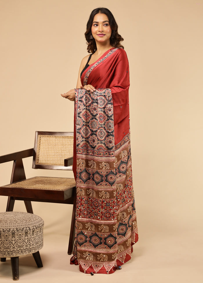 Red Modal Silk Saree Without Blouse Piece