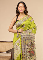 Green Printed Pure Silk Saree Without Blouse Piece